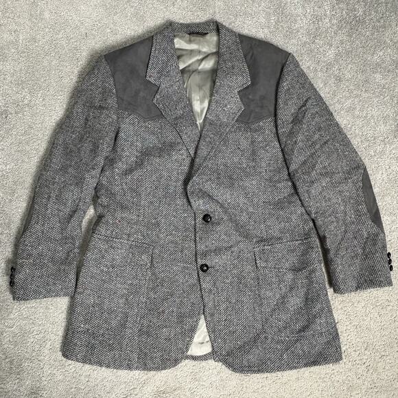 Pendleton Mens Virgin Wool Blazer Western Sport Coat Gray Suede Patches Sz 44L
